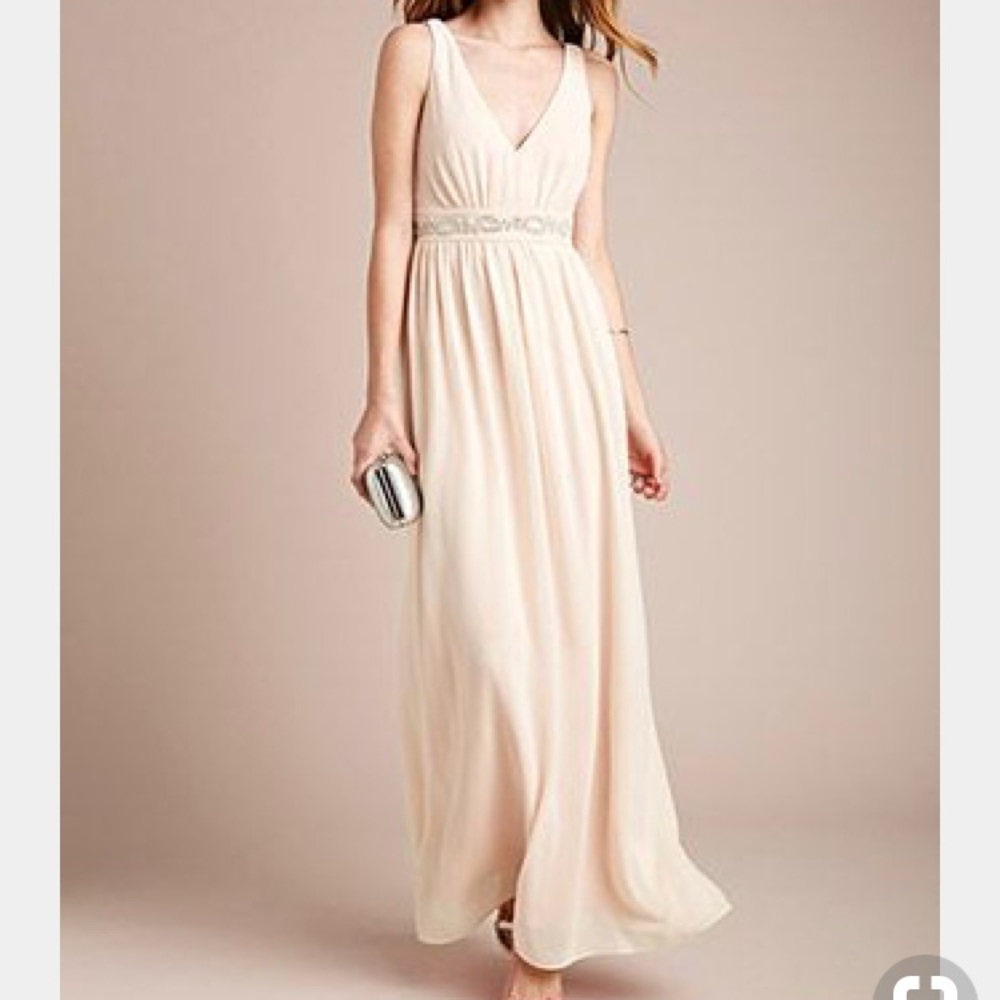 Pleated Chiffon Blush Maxi Dress